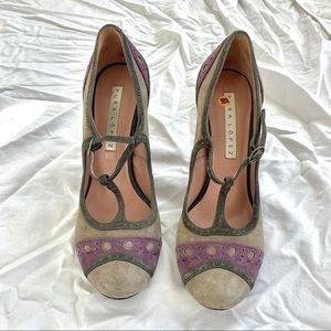 *NWT* Pura Lopez Suede Ankle Strap Heels